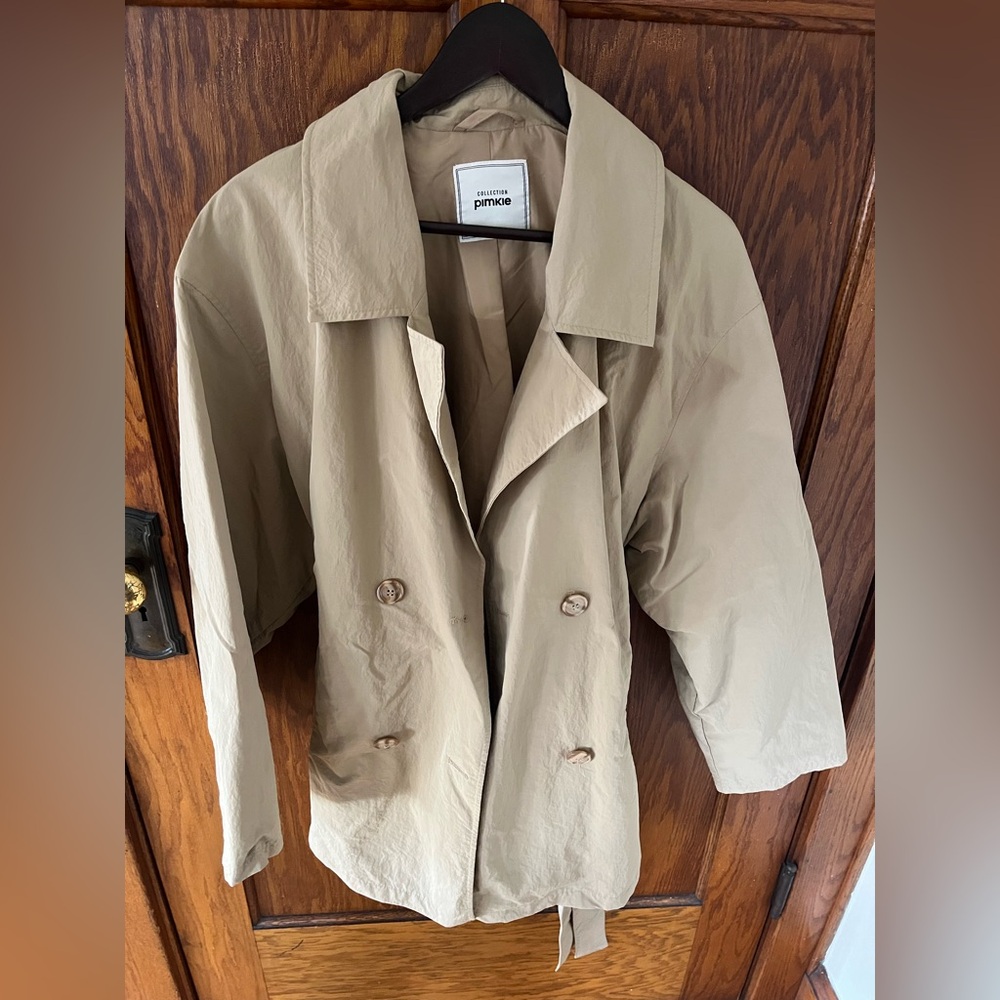 Pimkie French Beige Short Belted Trench Coat Size L VGUC